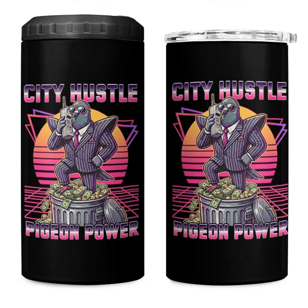 Retro City Hustle Pigeon Power 4 in 1 Can Cooler Tumbler Funny 80s Style Money Bird Gangsta - Wonder Print Shop