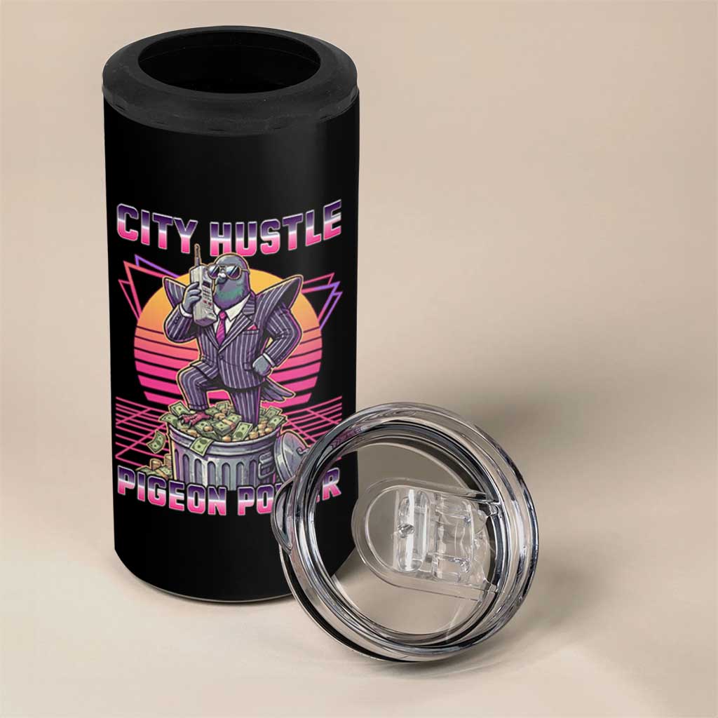 Retro City Hustle Pigeon Power 4 in 1 Can Cooler Tumbler Funny 80s Style Money Bird Gangsta - Wonder Print Shop