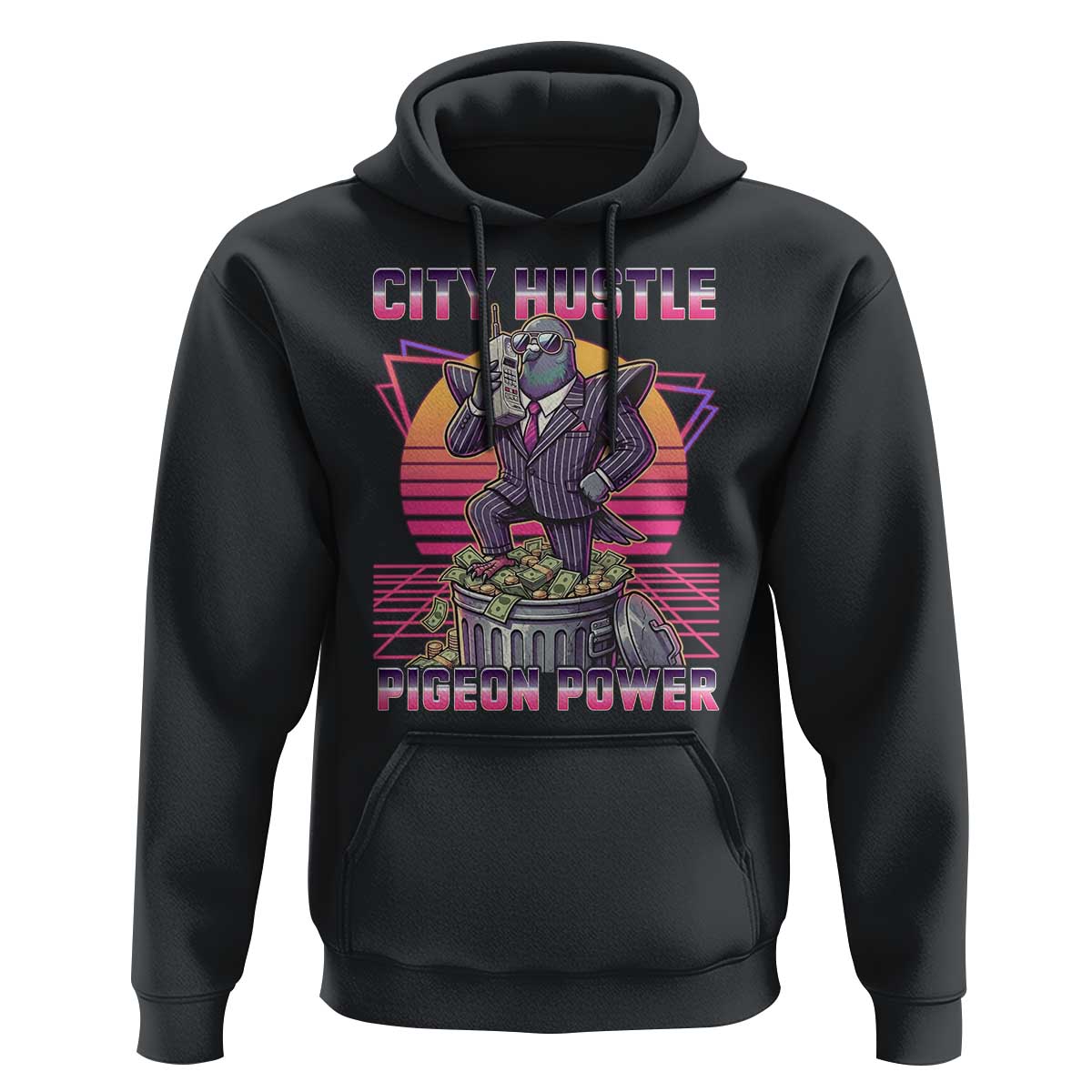 Retro City Hustle Pigeon Power Hoodie Funny 80s Style Money Bird Gangsta - Wonder Print Shop