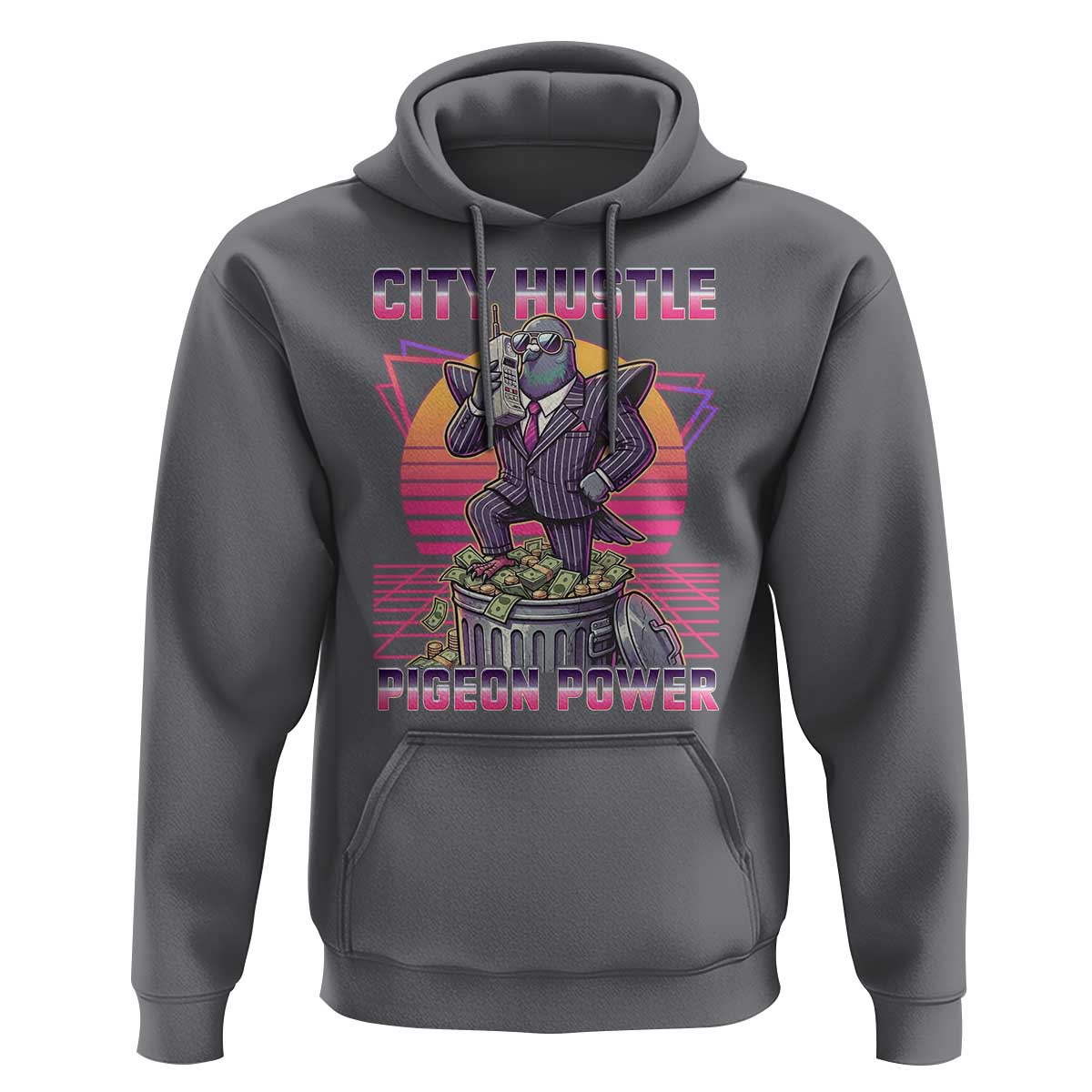 Retro City Hustle Pigeon Power Hoodie Funny 80s Style Money Bird Gangsta - Wonder Print Shop