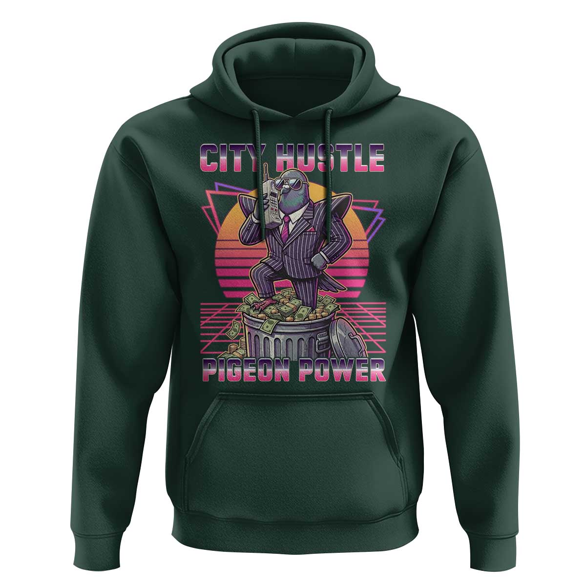Retro City Hustle Pigeon Power Hoodie Funny 80s Style Money Bird Gangsta - Wonder Print Shop