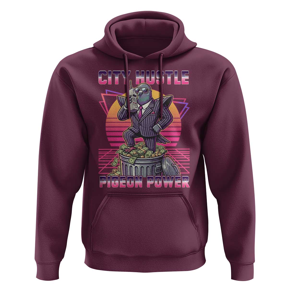 Retro City Hustle Pigeon Power Hoodie Funny 80s Style Money Bird Gangsta - Wonder Print Shop