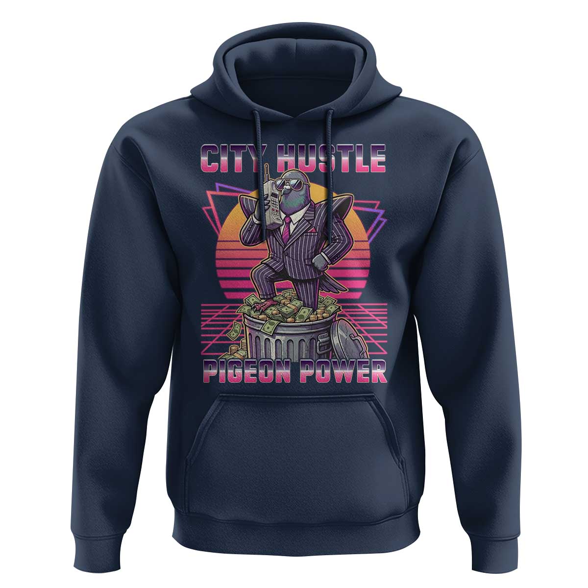Retro City Hustle Pigeon Power Hoodie Funny 80s Style Money Bird Gangsta - Wonder Print Shop
