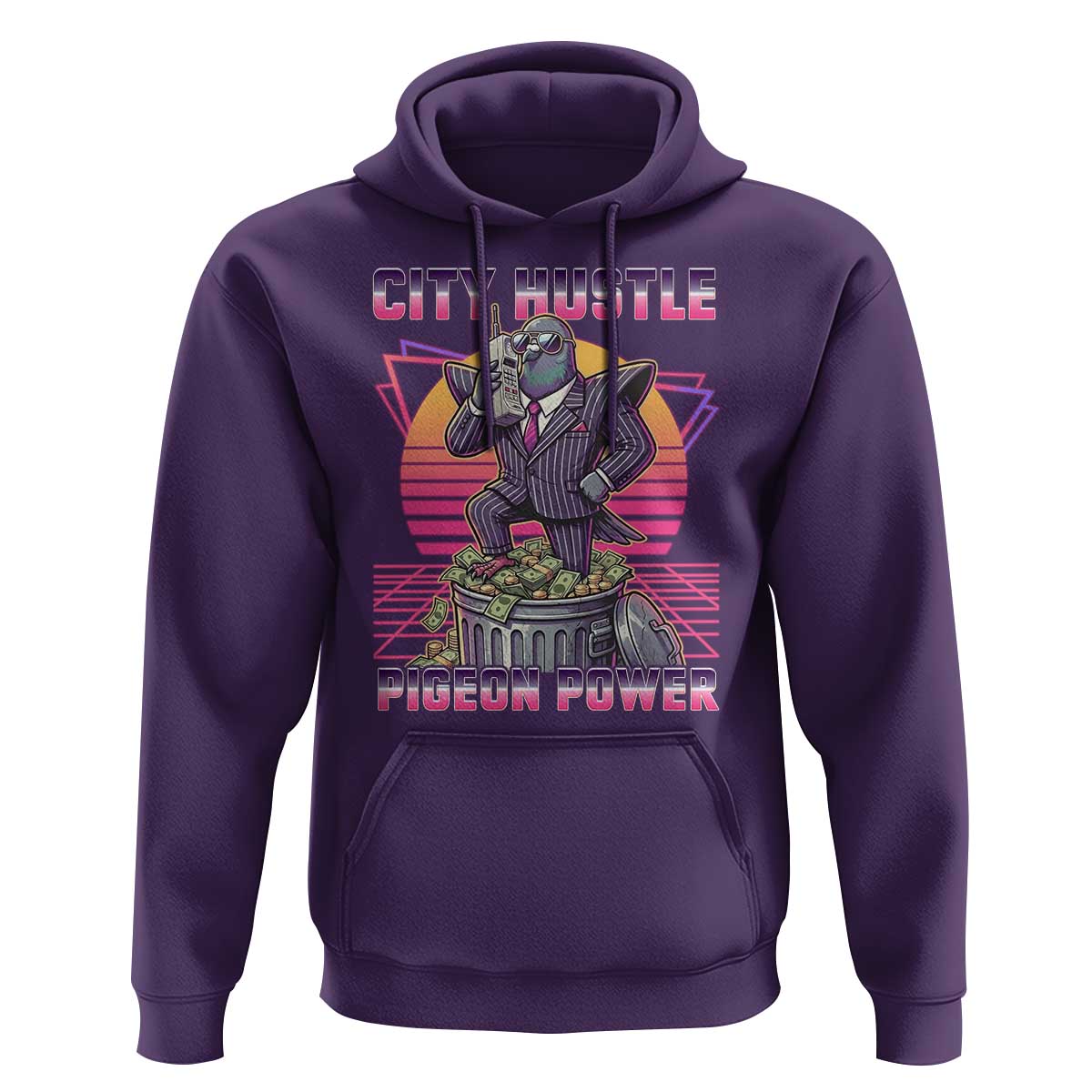 Retro City Hustle Pigeon Power Hoodie Funny 80s Style Money Bird Gangsta - Wonder Print Shop
