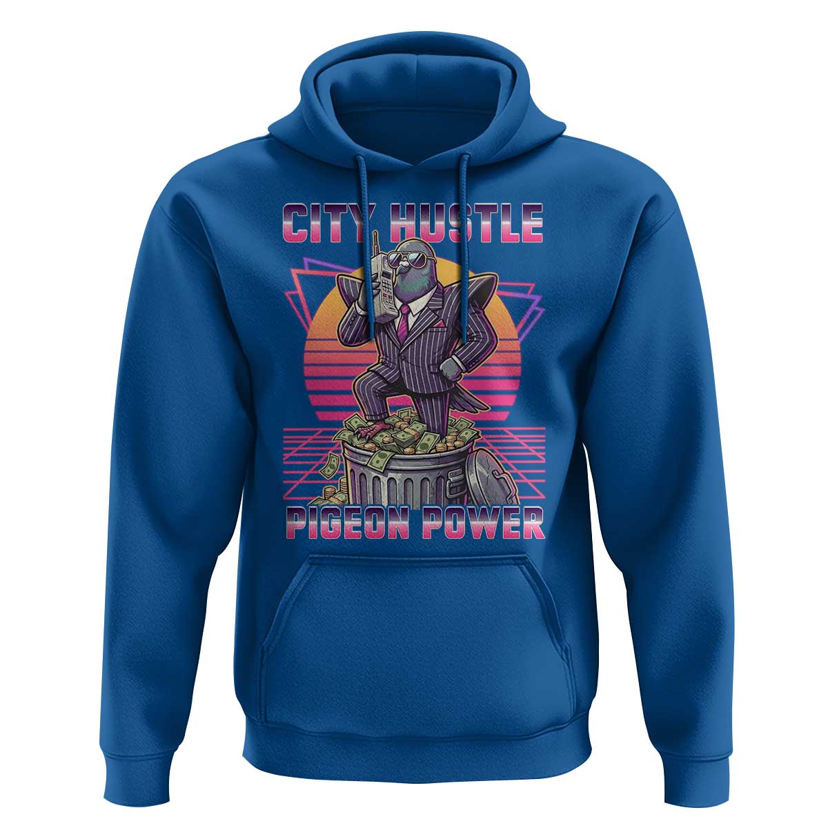 Retro City Hustle Pigeon Power Hoodie Funny 80s Style Money Bird Gangsta - Wonder Print Shop