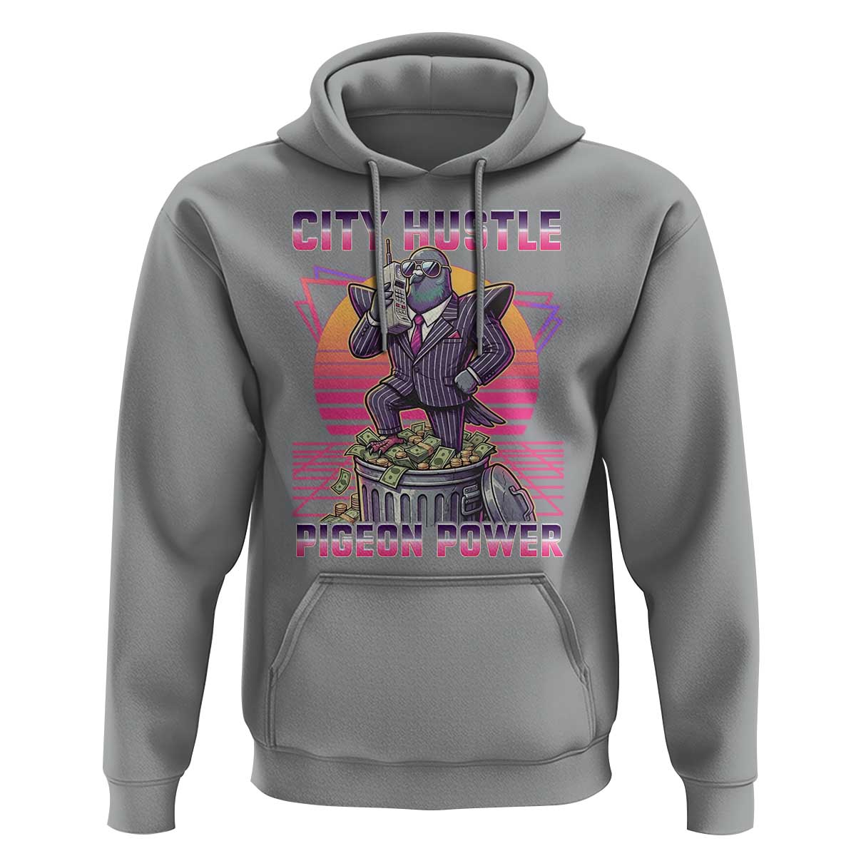 Retro City Hustle Pigeon Power Hoodie Funny 80s Style Money Bird Gangsta - Wonder Print Shop