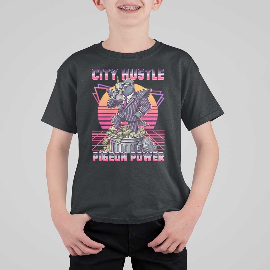 Retro City Hustle Pigeon Power T Shirt For Kid Funny 80s Style Money Bird Gangsta - Wonder Print Shop