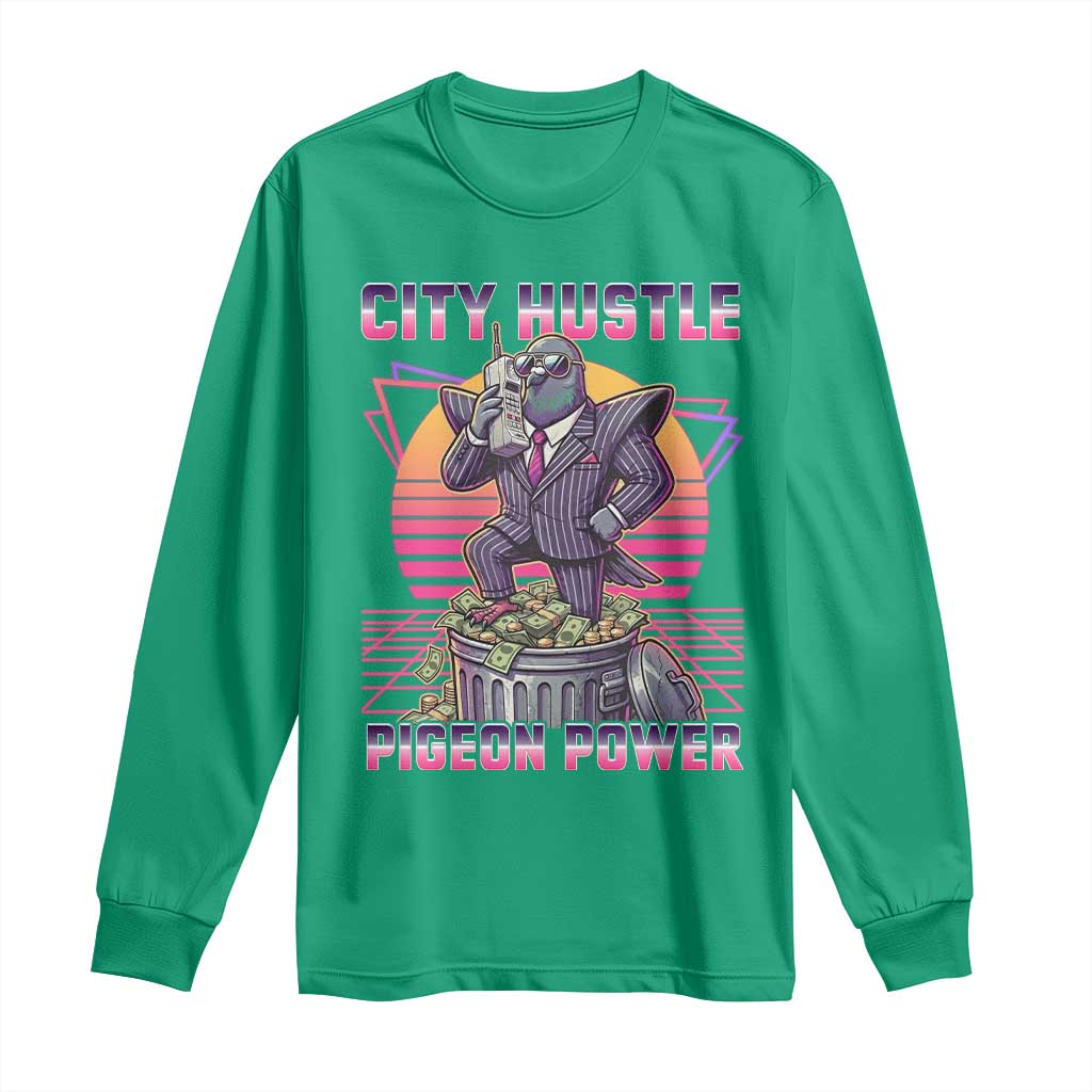 Retro City Hustle Pigeon Power Long Sleeve Shirt Funny 80s Style Money Bird Gangsta - Wonder Print Shop