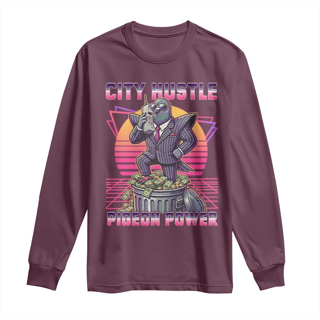 Retro City Hustle Pigeon Power Long Sleeve Shirt Funny 80s Style Money Bird Gangsta - Wonder Print Shop