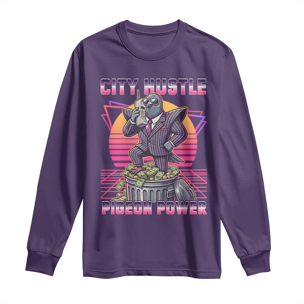 Retro City Hustle Pigeon Power Long Sleeve Shirt Funny 80s Style Money Bird Gangsta - Wonder Print Shop