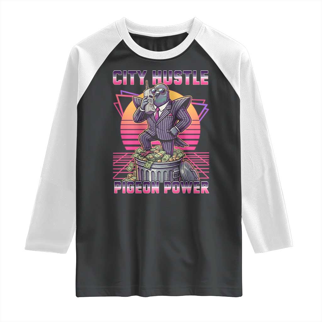 Retro City Hustle Pigeon Power Raglan Shirt Funny 80s Style Money Bird Gangsta - Wonder Print Shop