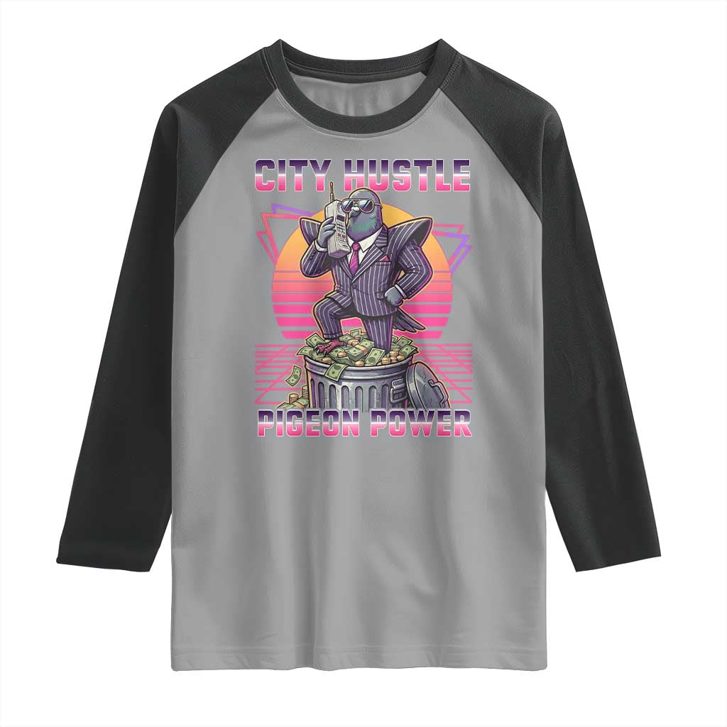 Retro City Hustle Pigeon Power Raglan Shirt Funny 80s Style Money Bird Gangsta - Wonder Print Shop