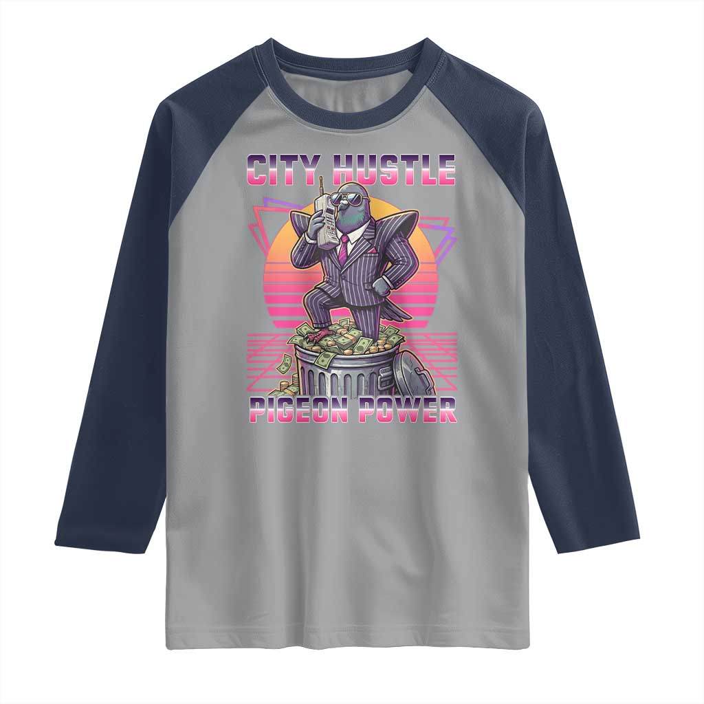 Retro City Hustle Pigeon Power Raglan Shirt Funny 80s Style Money Bird Gangsta - Wonder Print Shop