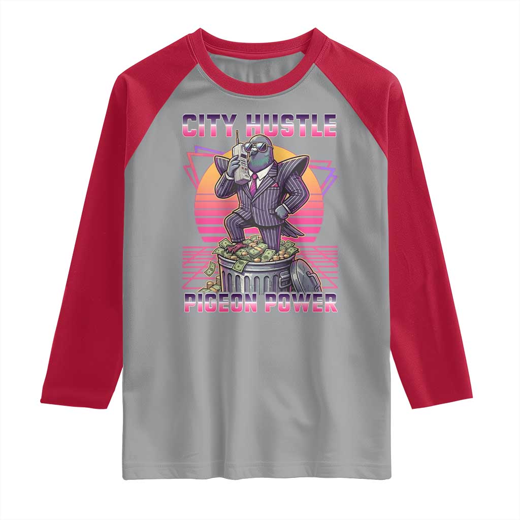 Retro City Hustle Pigeon Power Raglan Shirt Funny 80s Style Money Bird Gangsta - Wonder Print Shop