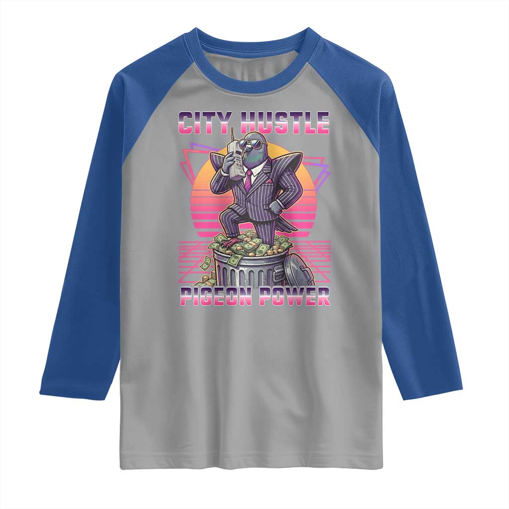 Retro City Hustle Pigeon Power Raglan Shirt Funny 80s Style Money Bird Gangsta - Wonder Print Shop