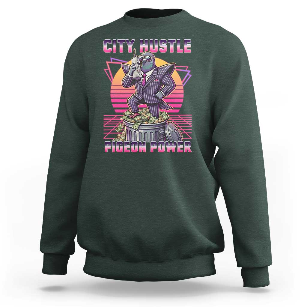 Retro City Hustle Pigeon Power Sweatshirt Funny 80s Style Money Bird Gangsta - Wonder Print Shop