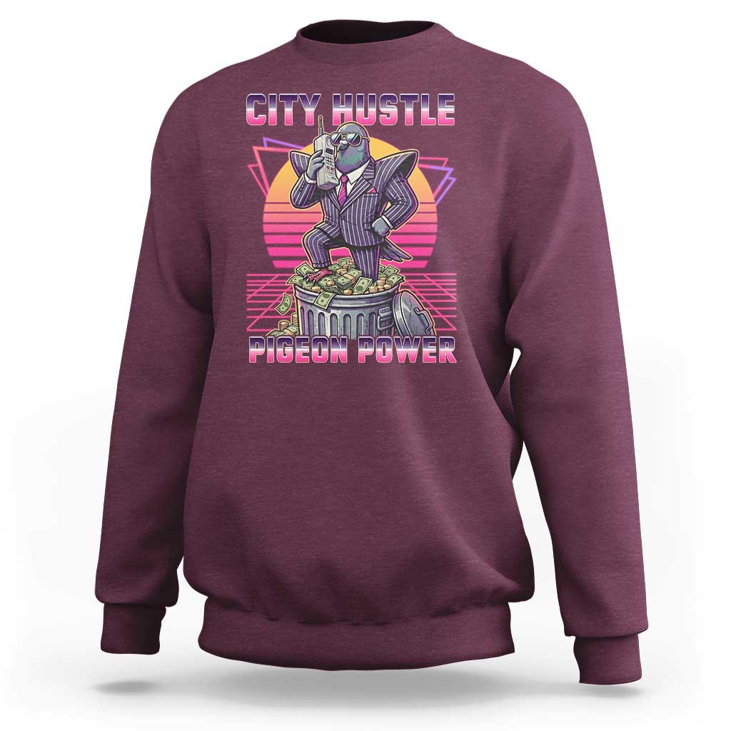 Retro City Hustle Pigeon Power Sweatshirt Funny 80s Style Money Bird Gangsta - Wonder Print Shop