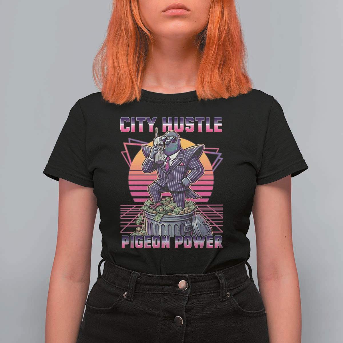 Retro City Hustle Pigeon Power T Shirt For Women Funny 80s Style Money Bird Gangsta - Wonder Print Shop