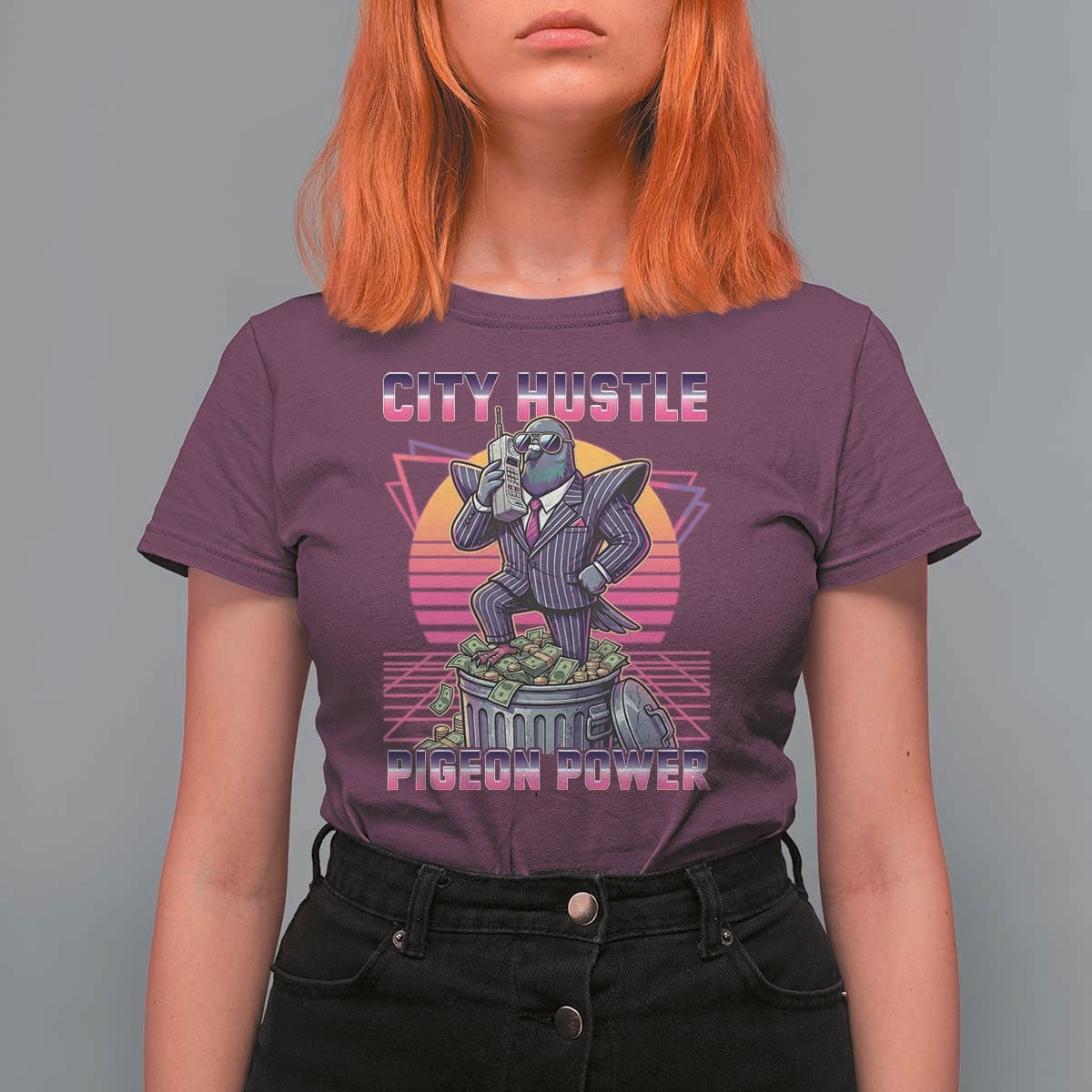 Retro City Hustle Pigeon Power T Shirt For Women Funny 80s Style Money Bird Gangsta - Wonder Print Shop