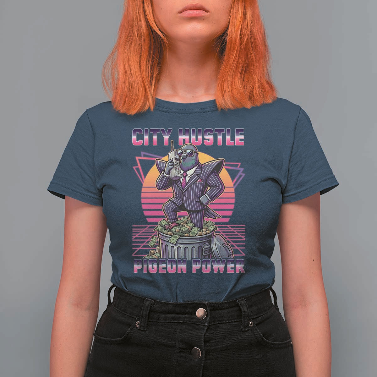 Retro City Hustle Pigeon Power T Shirt For Women Funny 80s Style Money Bird Gangsta - Wonder Print Shop