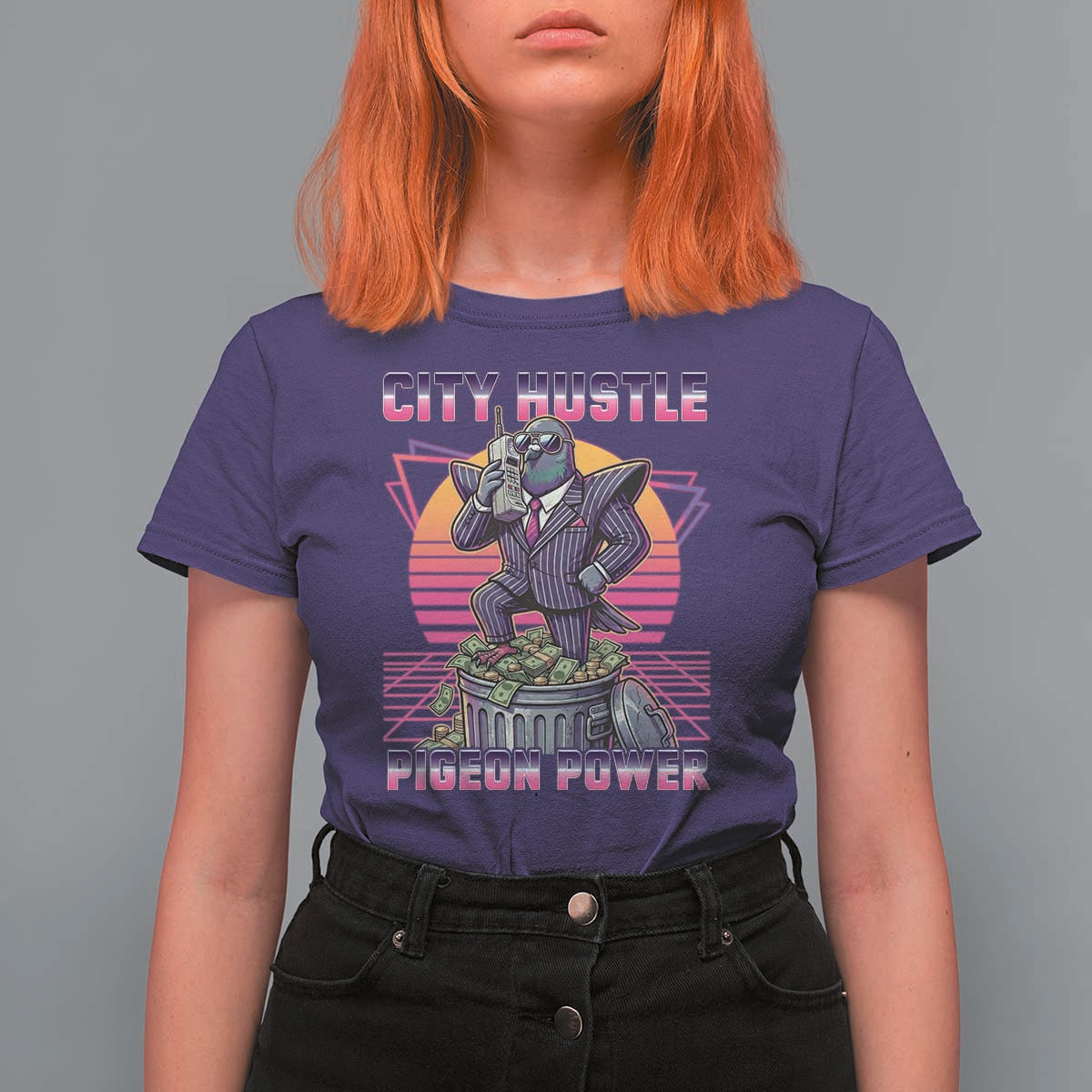 Retro City Hustle Pigeon Power T Shirt For Women Funny 80s Style Money Bird Gangsta - Wonder Print Shop