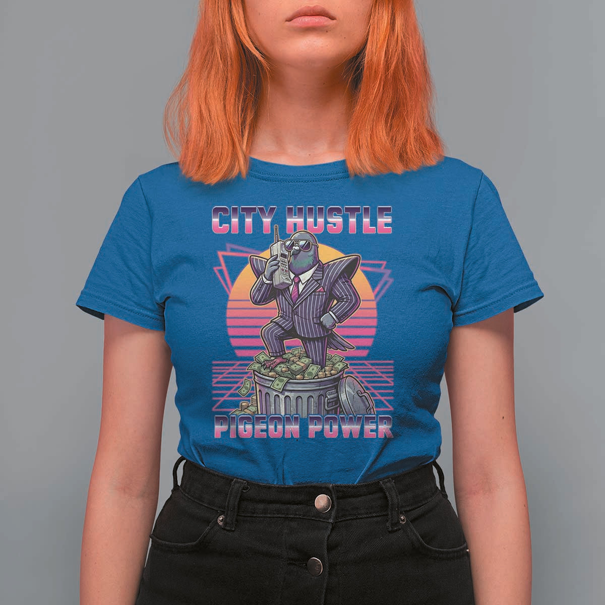 Retro City Hustle Pigeon Power T Shirt For Women Funny 80s Style Money Bird Gangsta - Wonder Print Shop