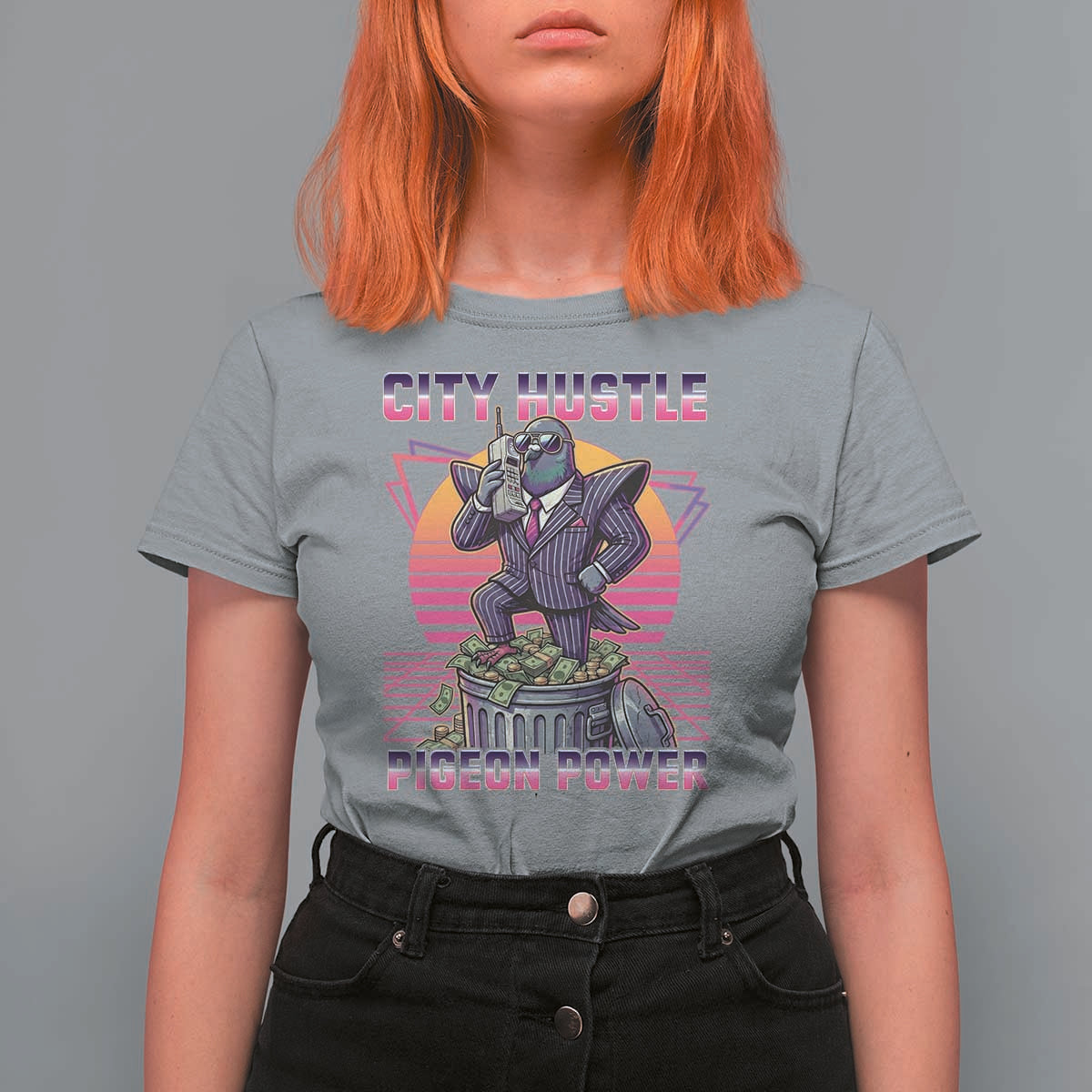 Retro City Hustle Pigeon Power T Shirt For Women Funny 80s Style Money Bird Gangsta - Wonder Print Shop