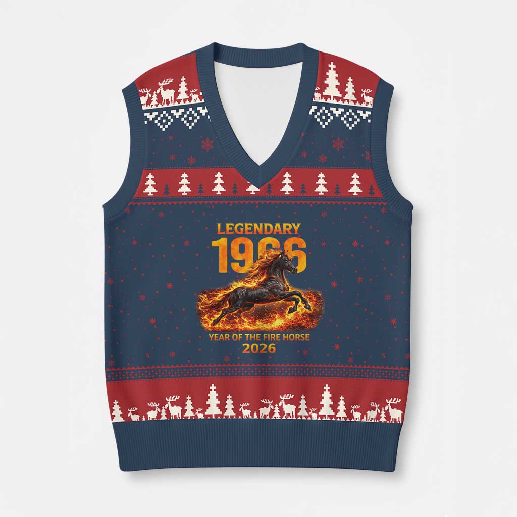 Legendary 1966 Year of the Fire Horse V-Neck Knit Sweater Vest Fiery 2026 Zodiac Birthday Gift - Wonder Print Shop