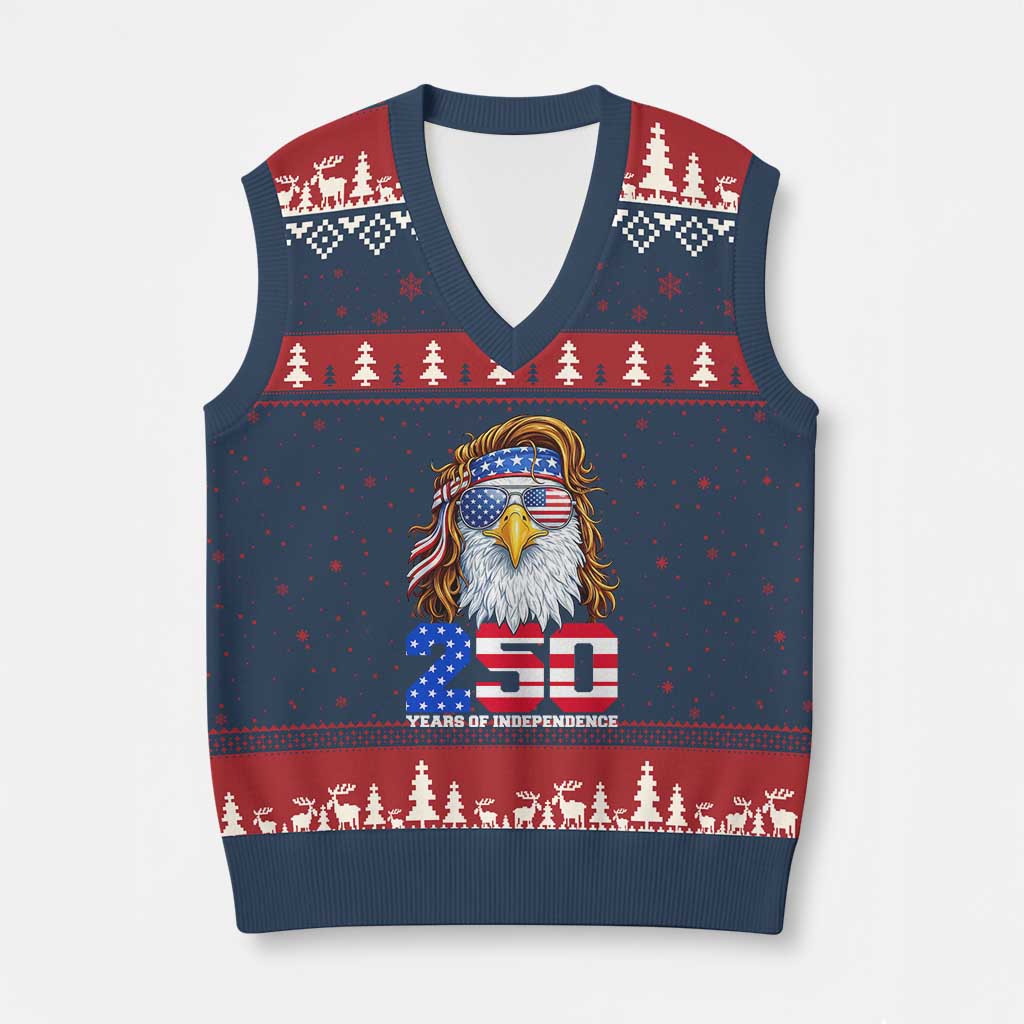 250 Years of Independece Patriotic Eagle V-Neck Knit Sweater Vest 1776 2026 USA Flag 4th of July Semiquincentennial - Wonder Print Shop