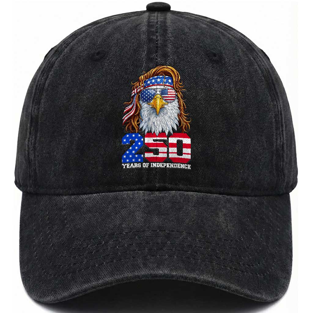 250 Years of Independece Patriotic Eagle Washed Cotton Baseball Cap 1776 2026 USA Flag 4th of July Semiquincentennial