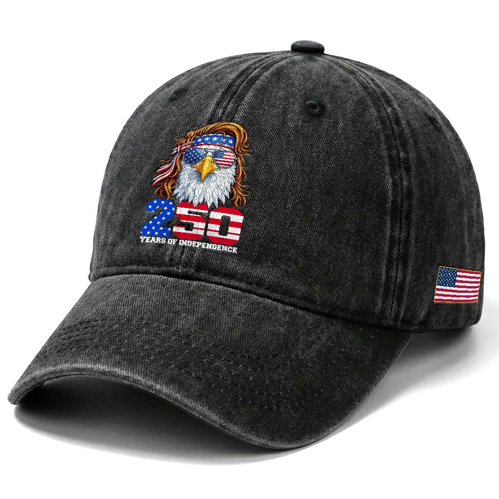 250 Years of Independece Patriotic Eagle Washed Cotton Baseball Cap 1776 2026 USA Flag 4th of July Semiquincentennial