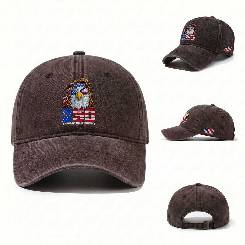 250 Years of Independece Patriotic Eagle Washed Cotton Baseball Cap 1776 2026 USA Flag 4th of July Semiquincentennial