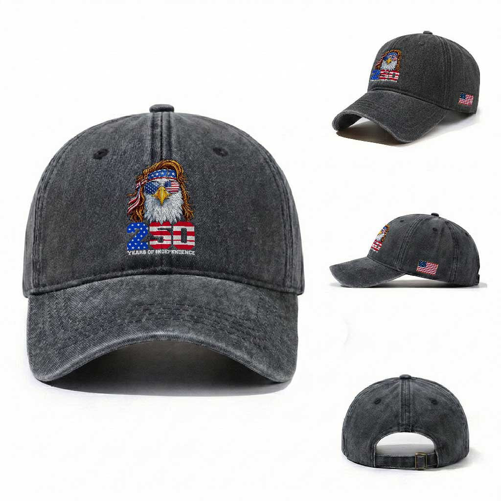 250 Years of Independece Patriotic Eagle Washed Cotton Baseball Cap 1776 2026 USA Flag 4th of July Semiquincentennial