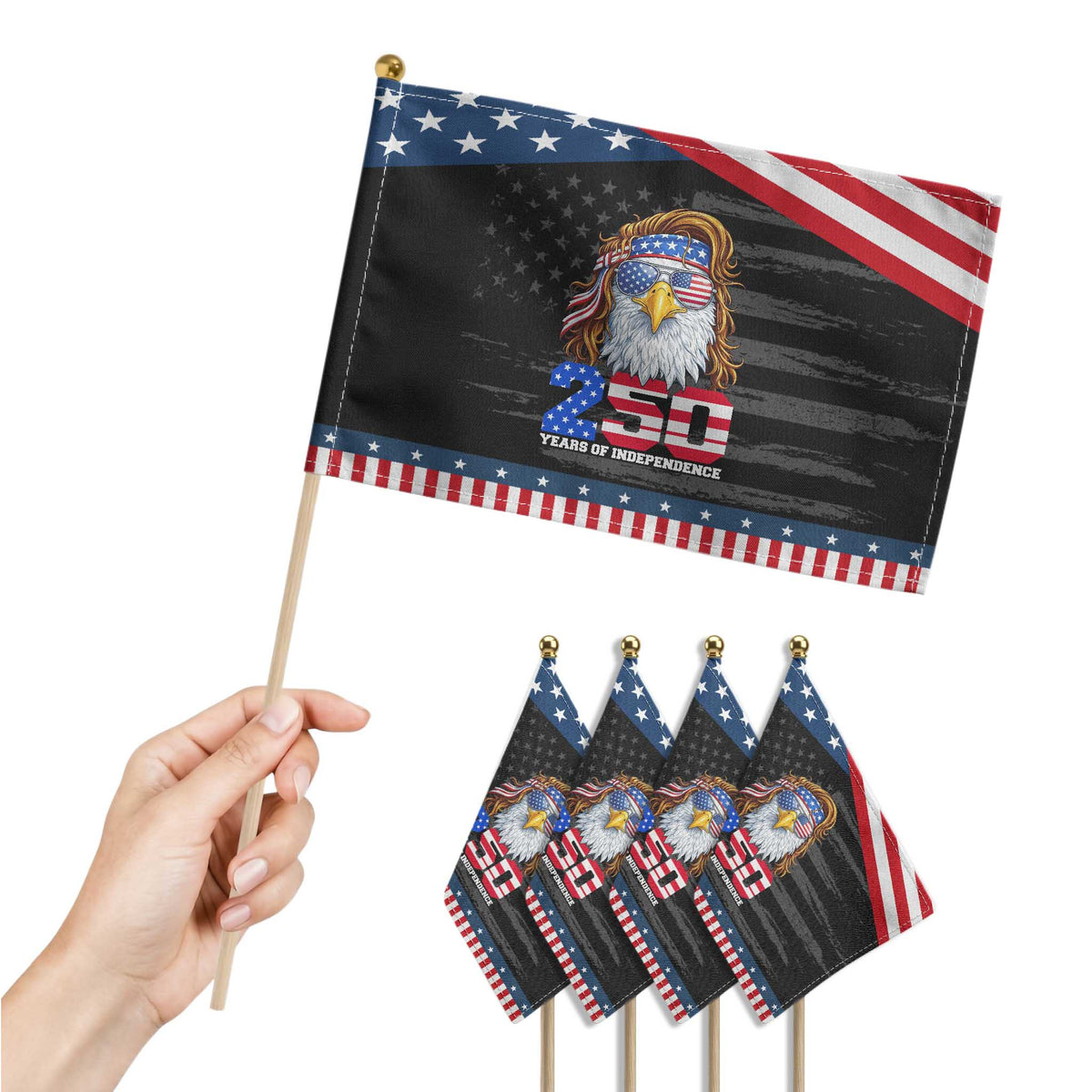 250 Years of Independece Patriotic Eagle Patriotic Handheld Flag 1776 2026 USA Flag 4th of July Semiquincentennial