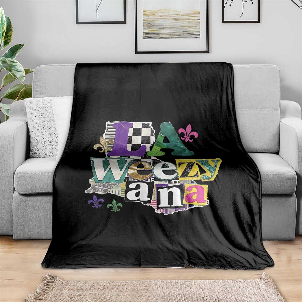 Colorful La-Weezi-ana Mardi Gras Louisiana Pride Throw Blanket Funky Carnival Vibes