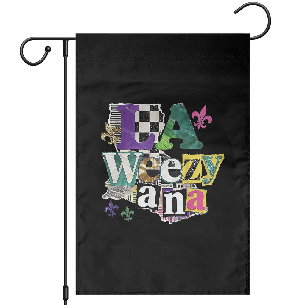 Colorful La-Weezi-ana Mardi Gras Louisiana Pride Garden Flag Funky Carnival Vibes