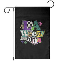 Colorful La-Weezi-ana Mardi Gras Louisiana Pride Garden Flag Funky Carnival Vibes