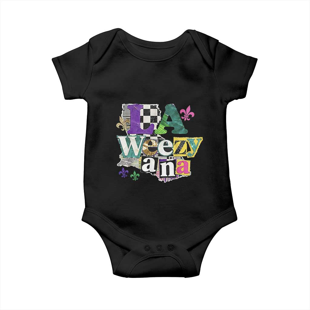Colorful La-Weezi-ana Mardi Gras Louisiana Pride Baby Onesie Funky Carnival Vibes