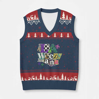 Colorful La-Weezi-ana Mardi Gras Louisiana Pride V-Neck Knit Sweater Vest Funky Carnival Vibes