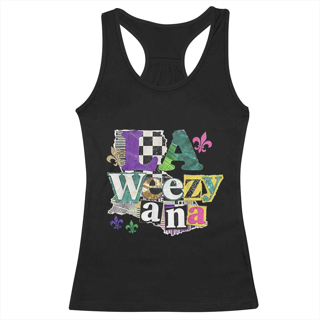 Colorful La-Weezi-ana Mardi Gras Louisiana Pride Racerback Tank Top Funky Carnival Vibes