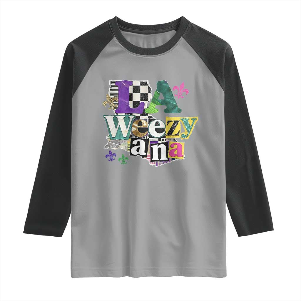 Colorful La-Weezi-ana Mardi Gras Louisiana Pride Raglan Shirt Funky Carnival Vibes