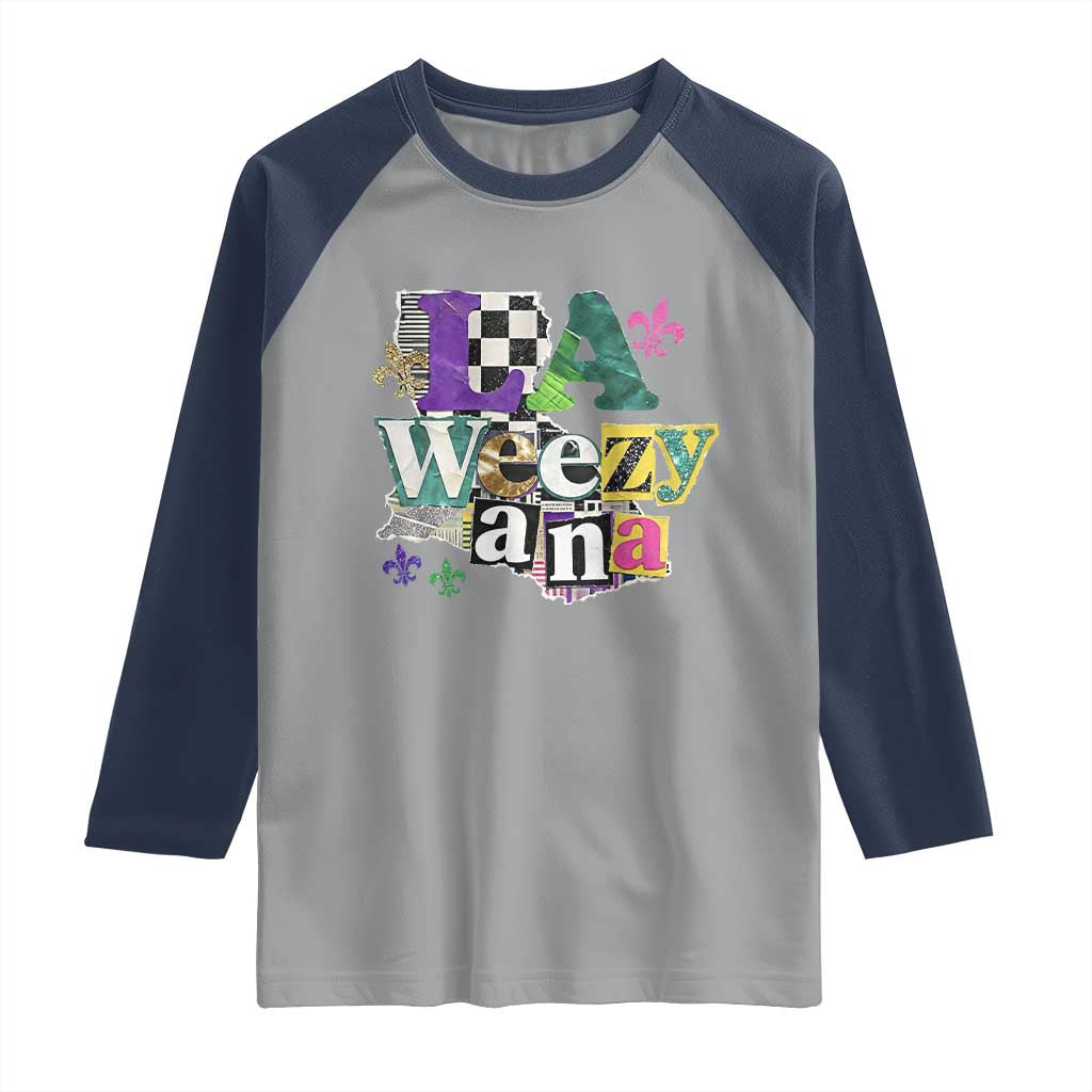 Colorful La-Weezi-ana Mardi Gras Louisiana Pride Raglan Shirt Funky Carnival Vibes