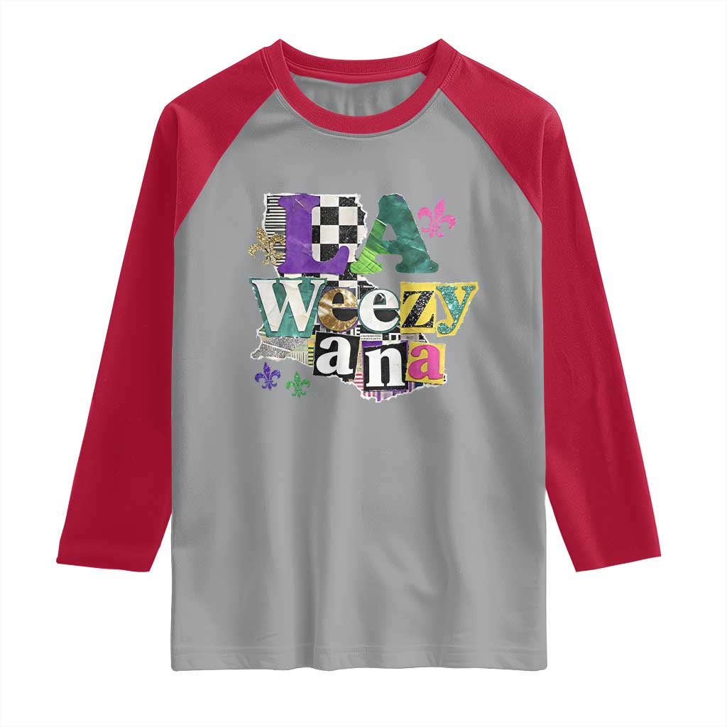 Colorful La-Weezi-ana Mardi Gras Louisiana Pride Raglan Shirt Funky Carnival Vibes