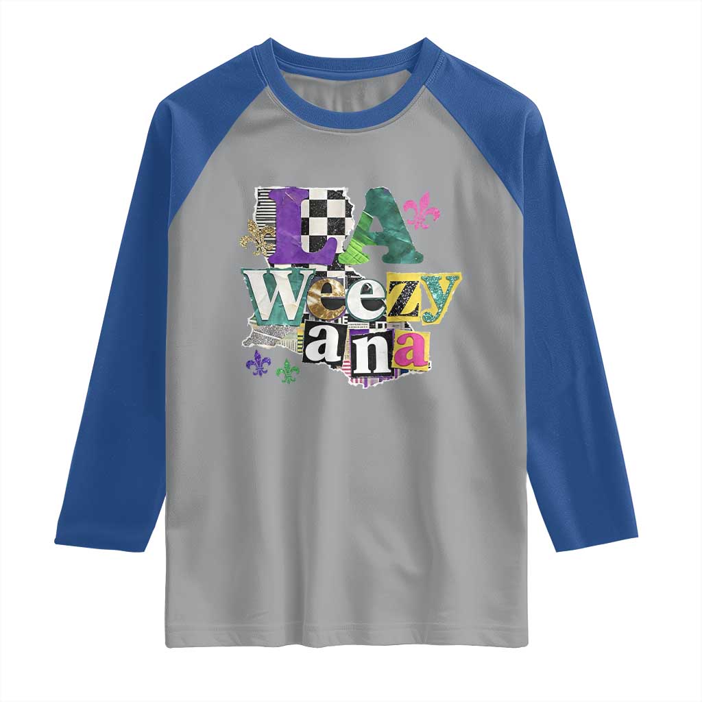 Colorful La-Weezi-ana Mardi Gras Louisiana Pride Raglan Shirt Funky Carnival Vibes