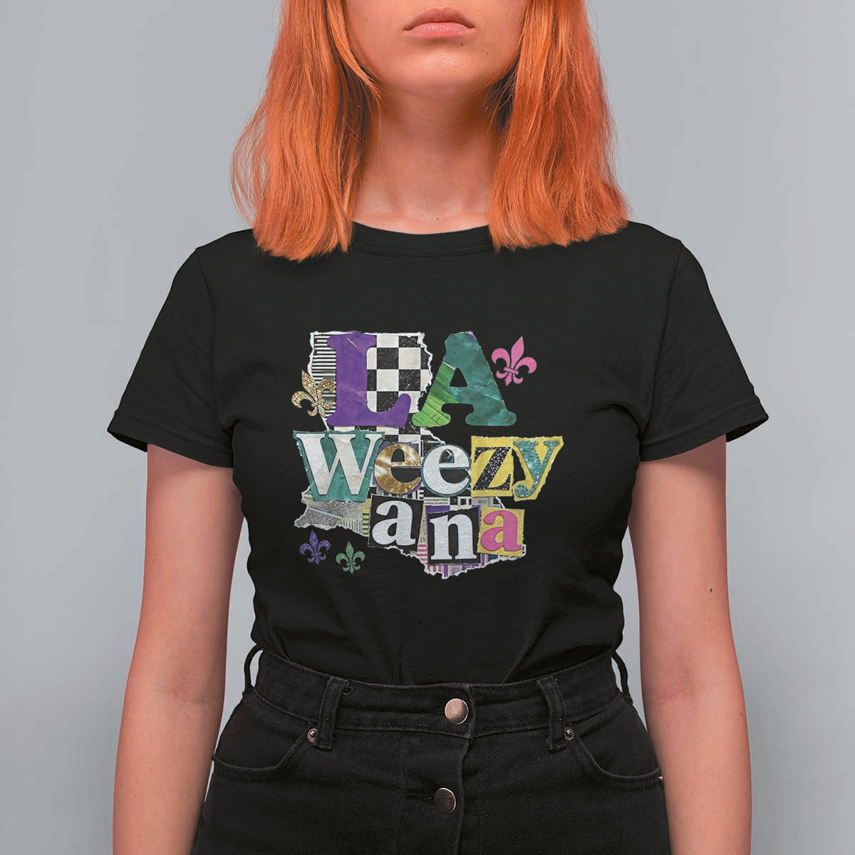 Colorful La-Weezi-ana Mardi Gras Louisiana Pride T Shirt For Women Funky Carnival Vibes