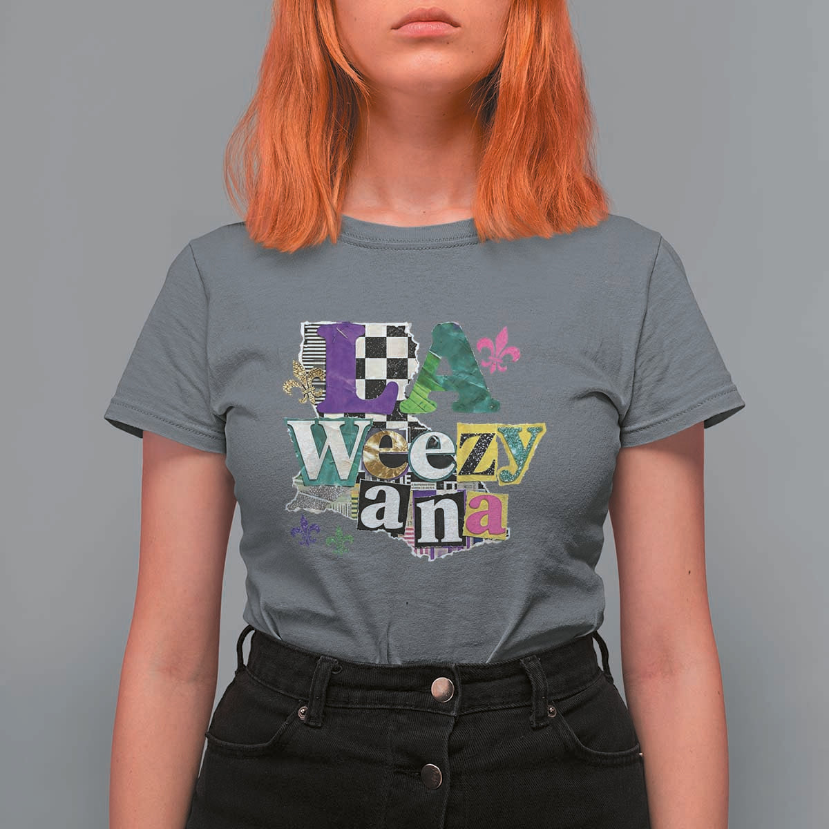 Colorful La-Weezi-ana Mardi Gras Louisiana Pride T Shirt For Women Funky Carnival Vibes