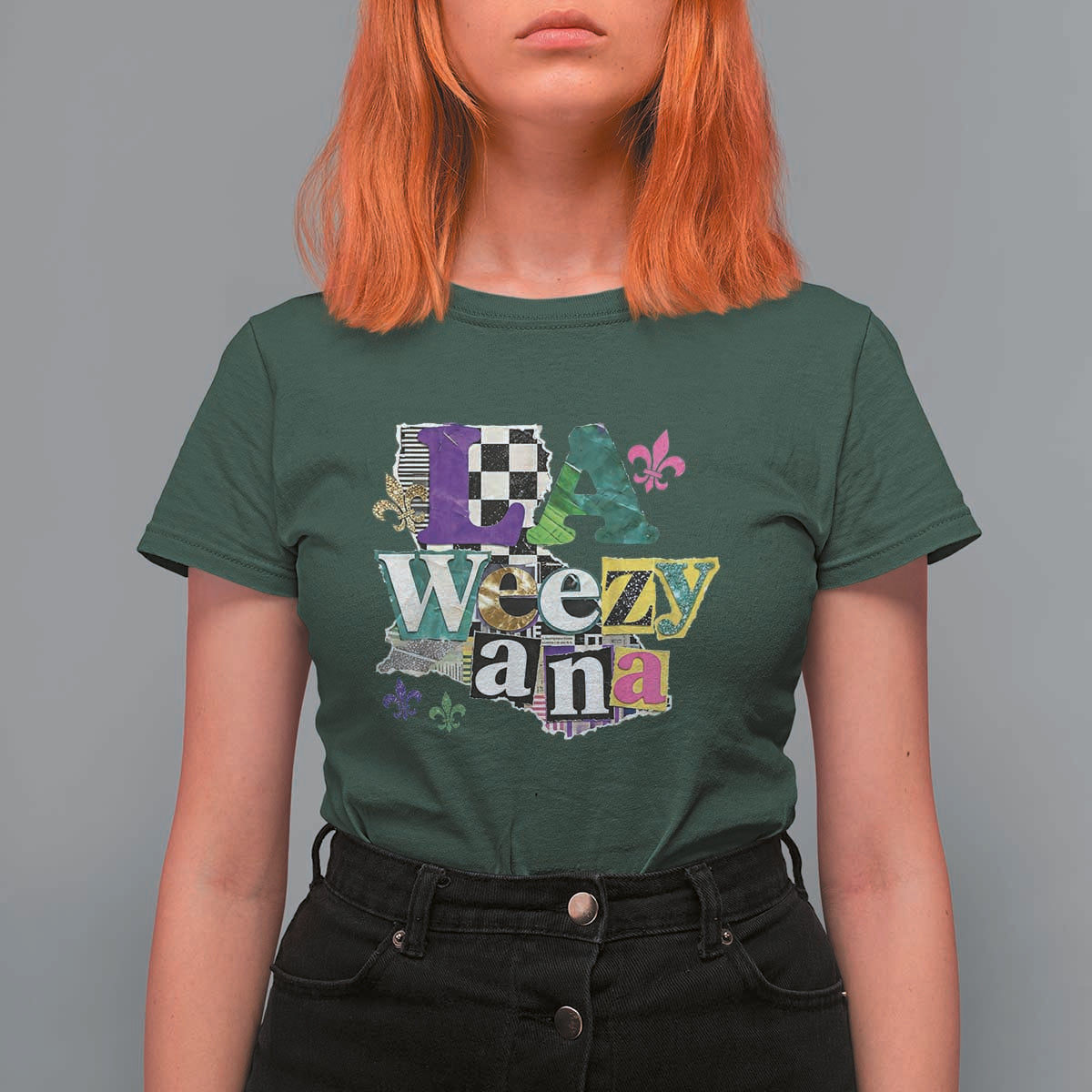 Colorful La-Weezi-ana Mardi Gras Louisiana Pride T Shirt For Women Funky Carnival Vibes