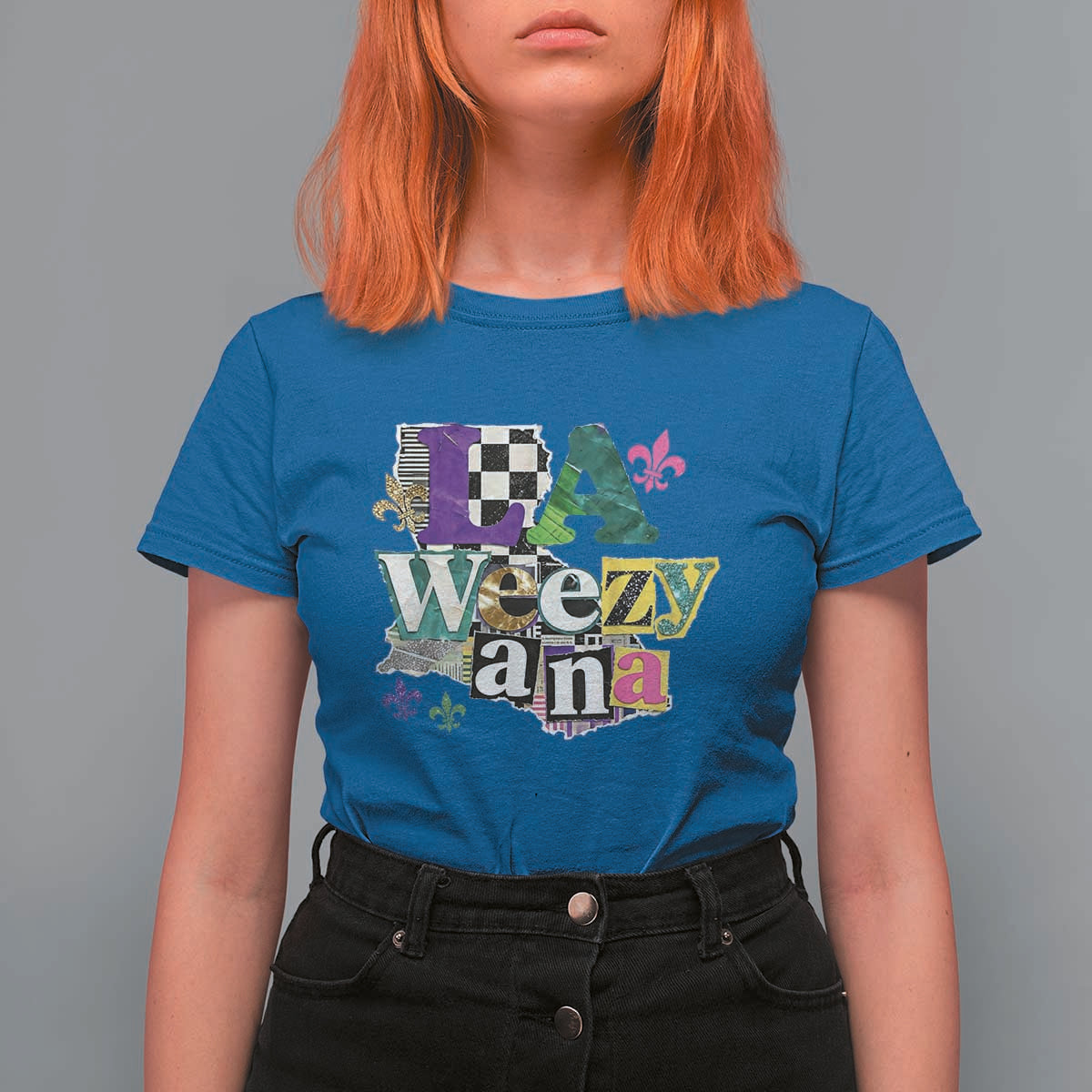 Colorful La-Weezi-ana Mardi Gras Louisiana Pride T Shirt For Women Funky Carnival Vibes