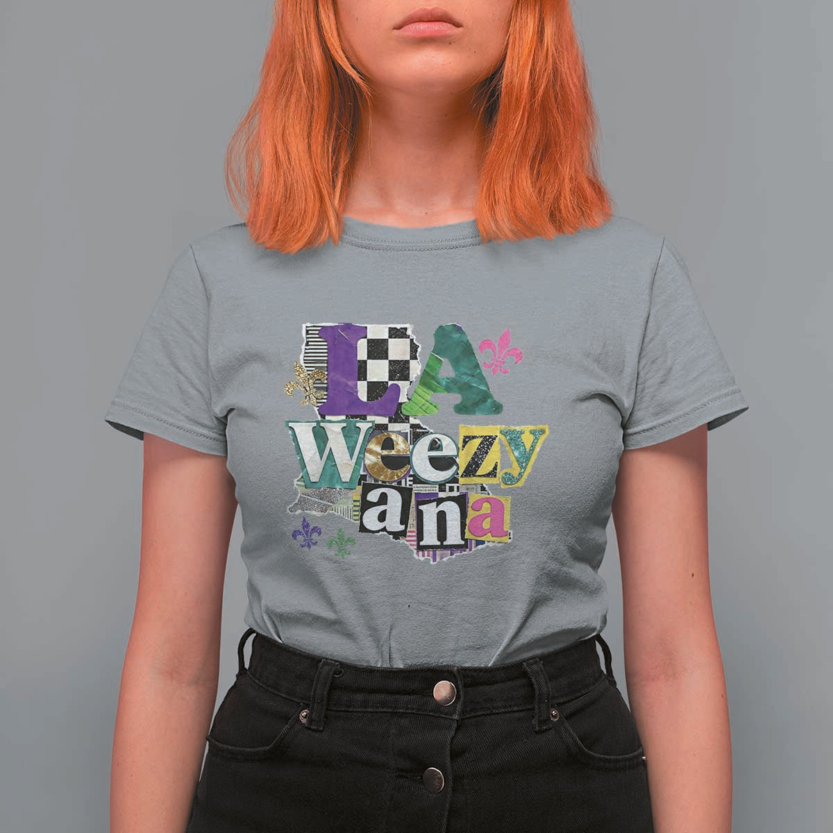 Colorful La-Weezi-ana Mardi Gras Louisiana Pride T Shirt For Women Funky Carnival Vibes