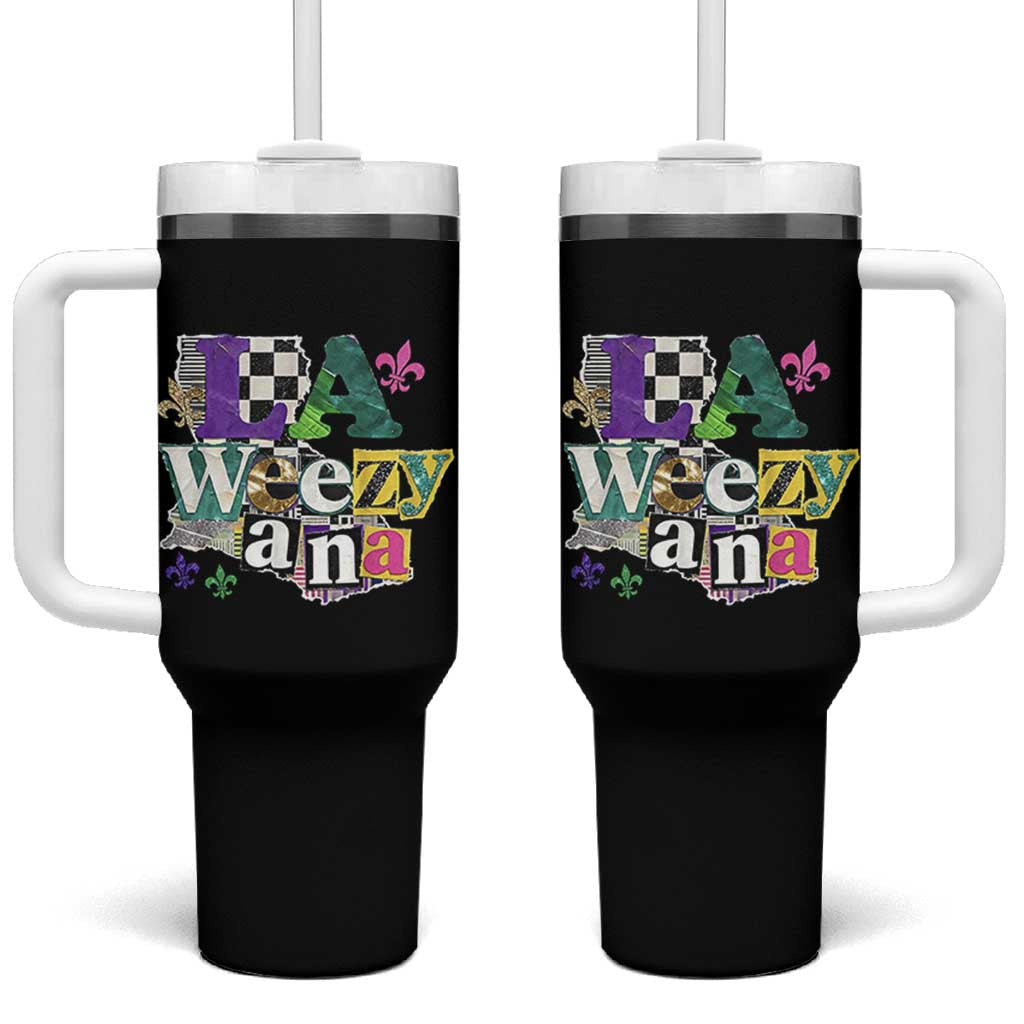 Colorful La-Weezi-ana Mardi Gras Louisiana Pride Tumbler With Handle Funky Carnival Vibes